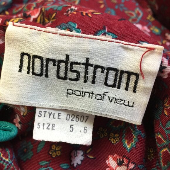 Vintage 80s Nordstrom Point of View Dress Sz 5/6 Womans Red Floral Belted Pocket - Picture 4 of 13